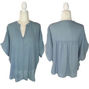 LN Grade & Gather Green Blue Smocked Oversized Blouse - L